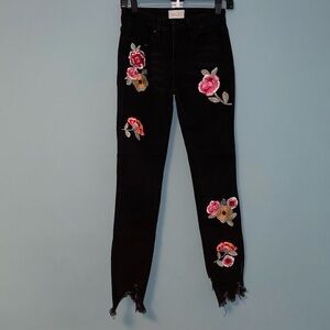 BNDI Embroidered Black Distressed Skinny Jeans Size 26